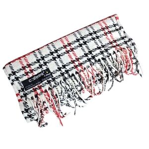 Cashmink V. Fraas Black Red White Houndstooth Acrylic Scarf